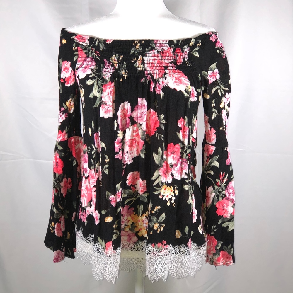Floral and Lace Off the Shoulder Blouse